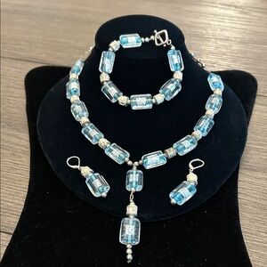 Elegant Blue and Silver glass lampwork silver foil beautiful Jewelry Set